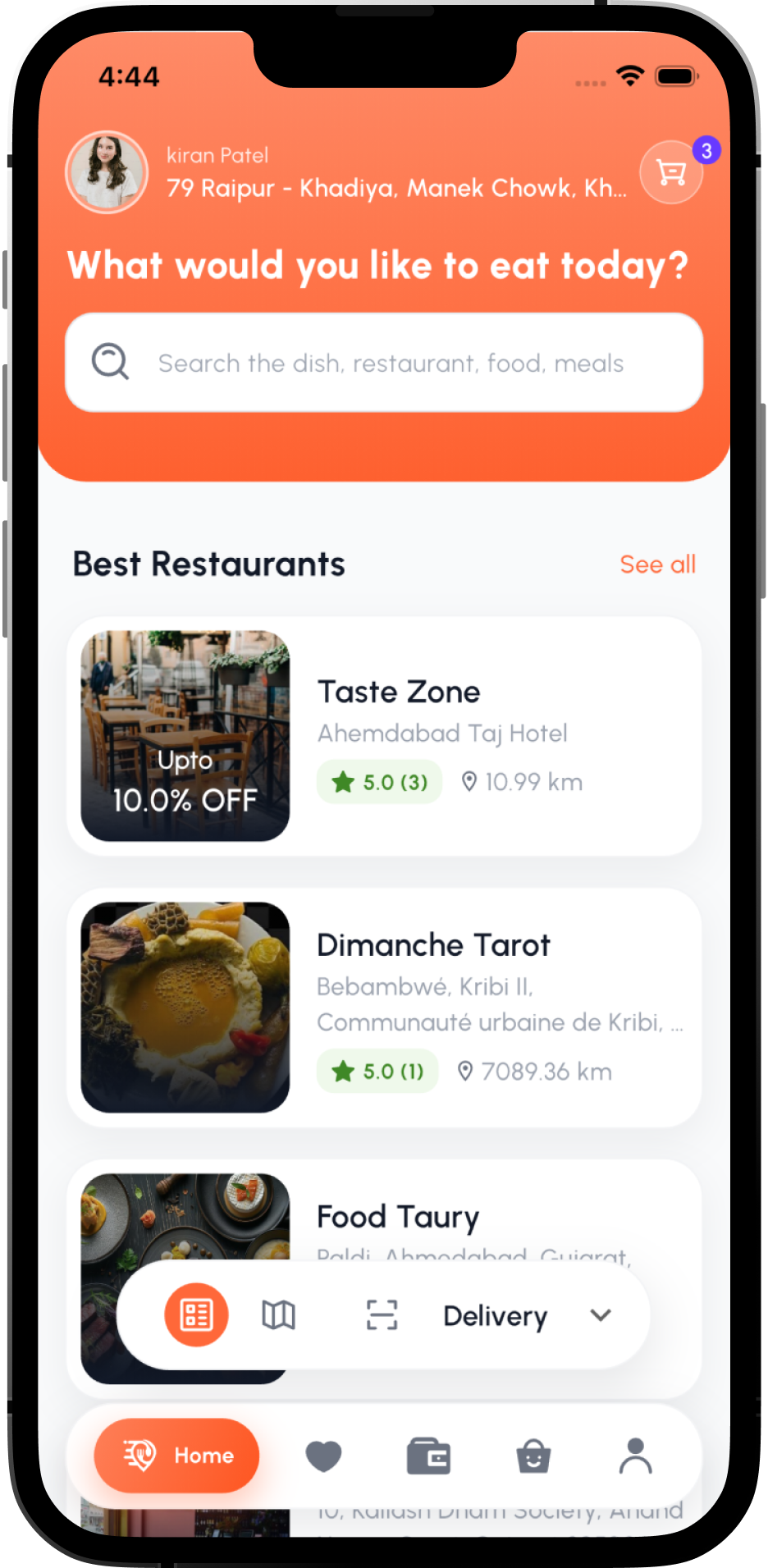 Home & Search screen in the Foodie customer app