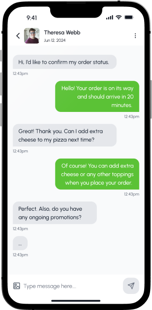 Customer Chat screen in the Foodie driver app