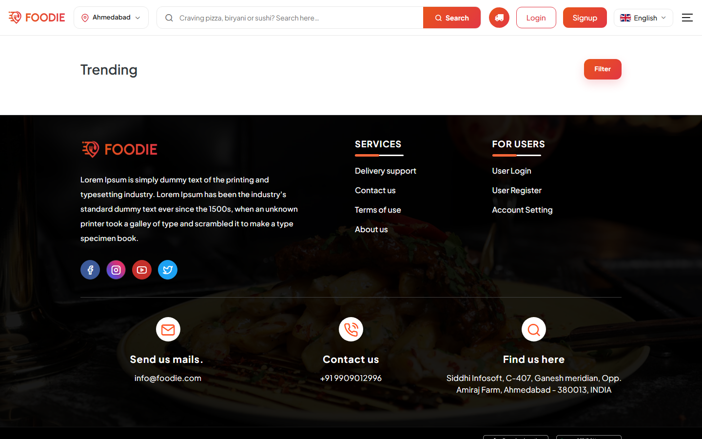 Trending screen in the Foodie website