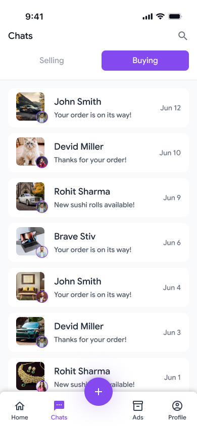 Buyer and seller chat in the QuickList app