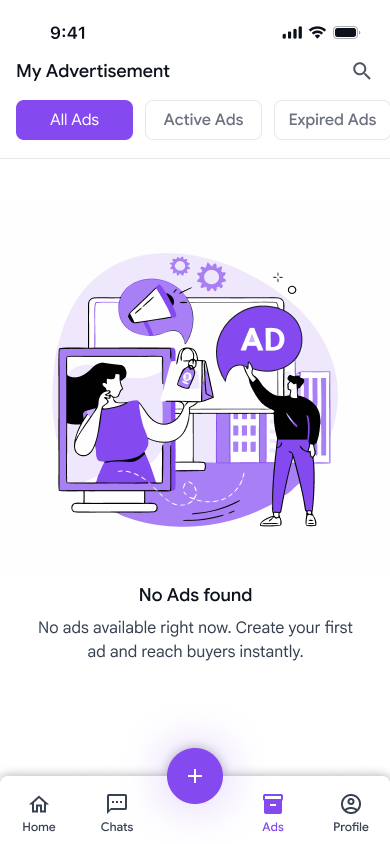 My advertisements list in the QuickList app