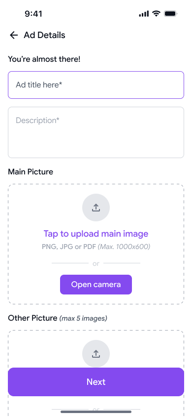 Posting an advertisement in the QuickList app
