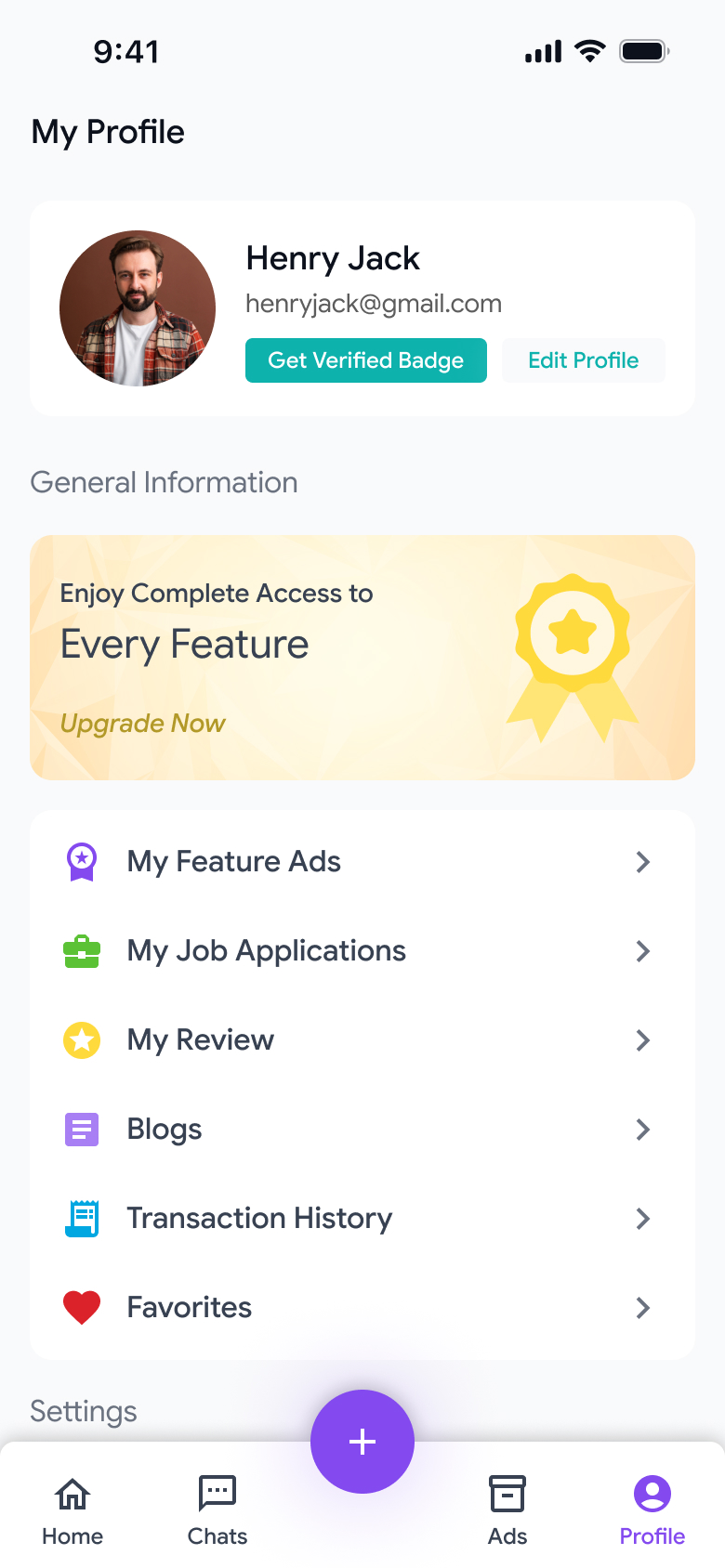 User profile screen in the QuickList app