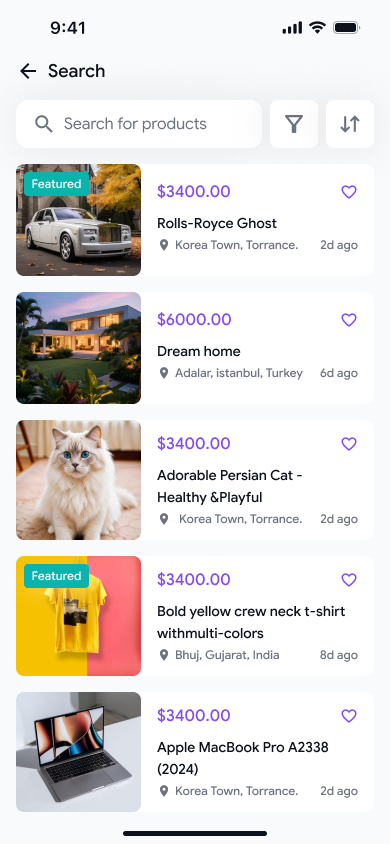 Search screen in the QuickList app