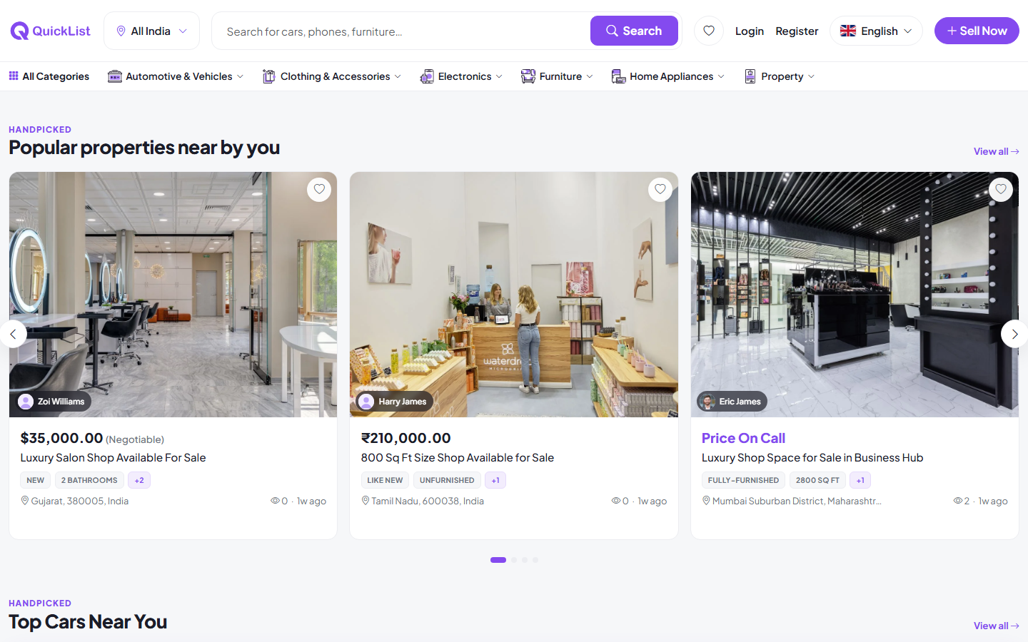 Popular properties near you on the QuickList home page